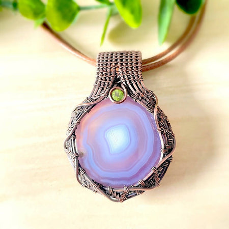 STUNNING 55x37mm Wire-Wrapped Purple Passion Agate and Peridot Pendant