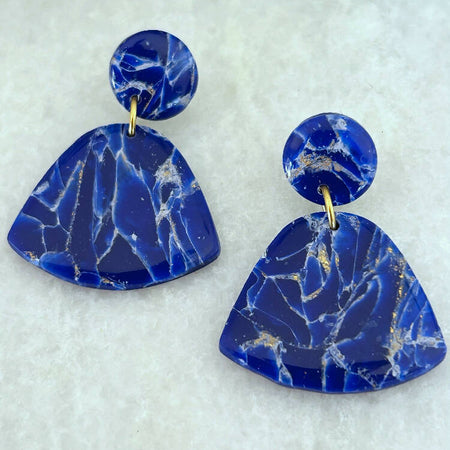 Blue Marble Polymer Clay Dangle Earrings