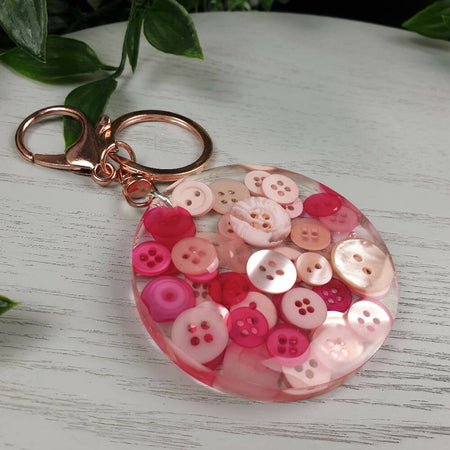Keyring - Pink Buttons - Round - Resin - 6cm