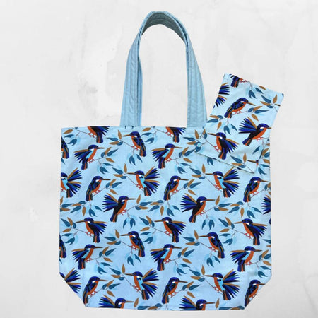 Grocery Tote .. Lined with storage pouch .. Kingfisher