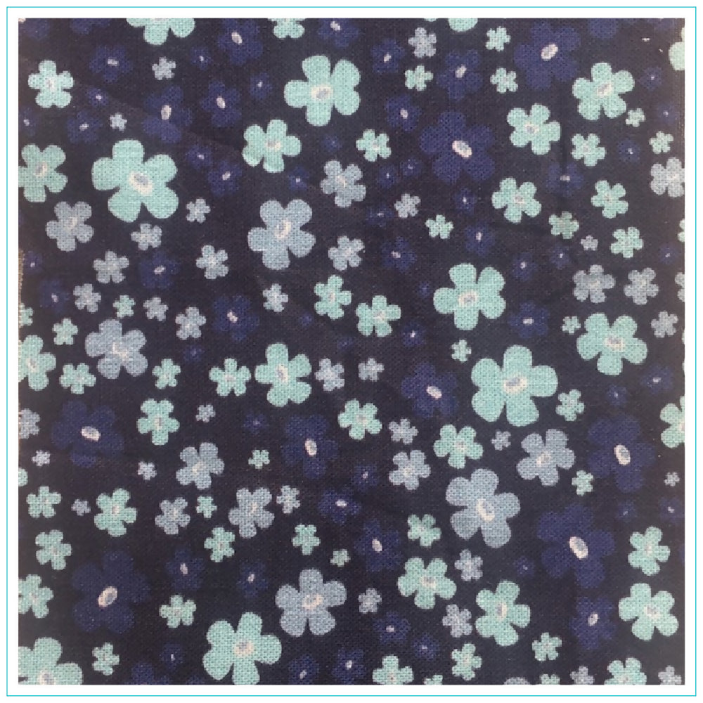 Blue Flower Scrunchie - Wide Elastic - 100% Cotton