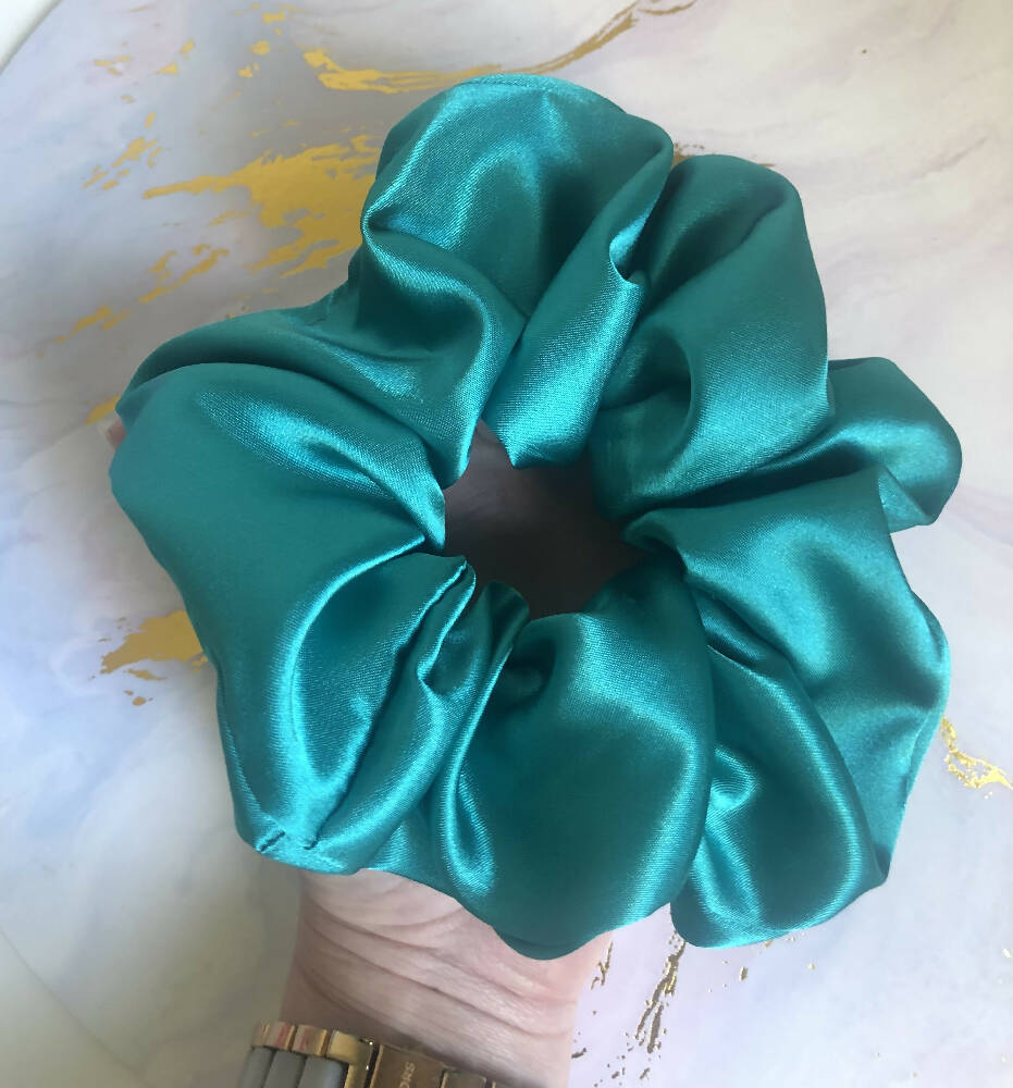 Scrunchie in Satin Teal, Peacock, XL, Luxe Oversized Silky Scrunchie