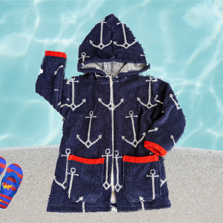 Baby Boys SWIM ROBE with WATERPROOF back, Anchors - Size 1