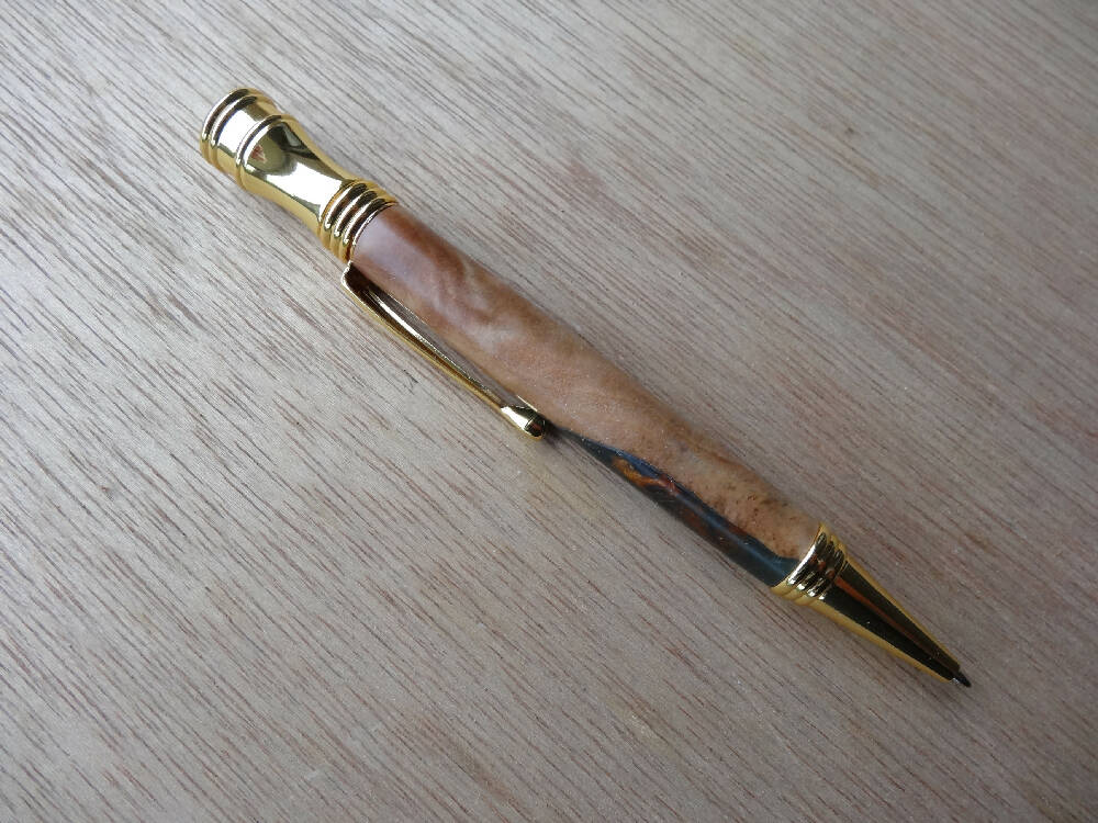 Wood-Resin Dk Gray/Green and Gold mix Swirl Secret Top pen
