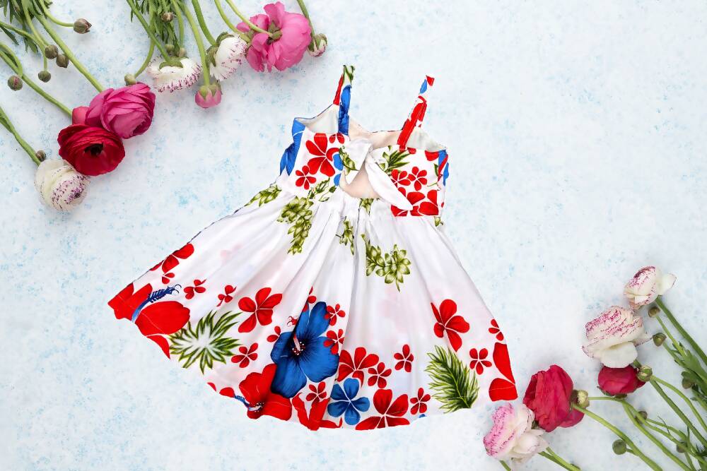 Girls Summer Dress, Woven, Island Vibe, Blue, Red,White,