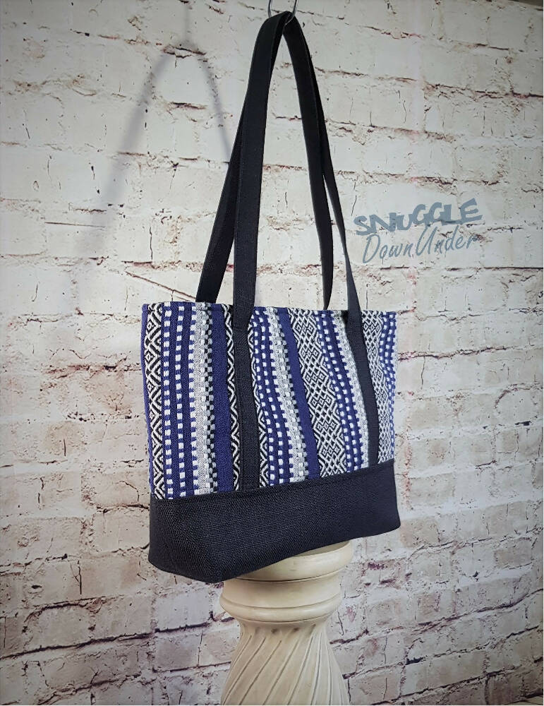 Tapestry Stripes Tote - Large Shoulder Satchel Shopping Bag with 3 Pockets