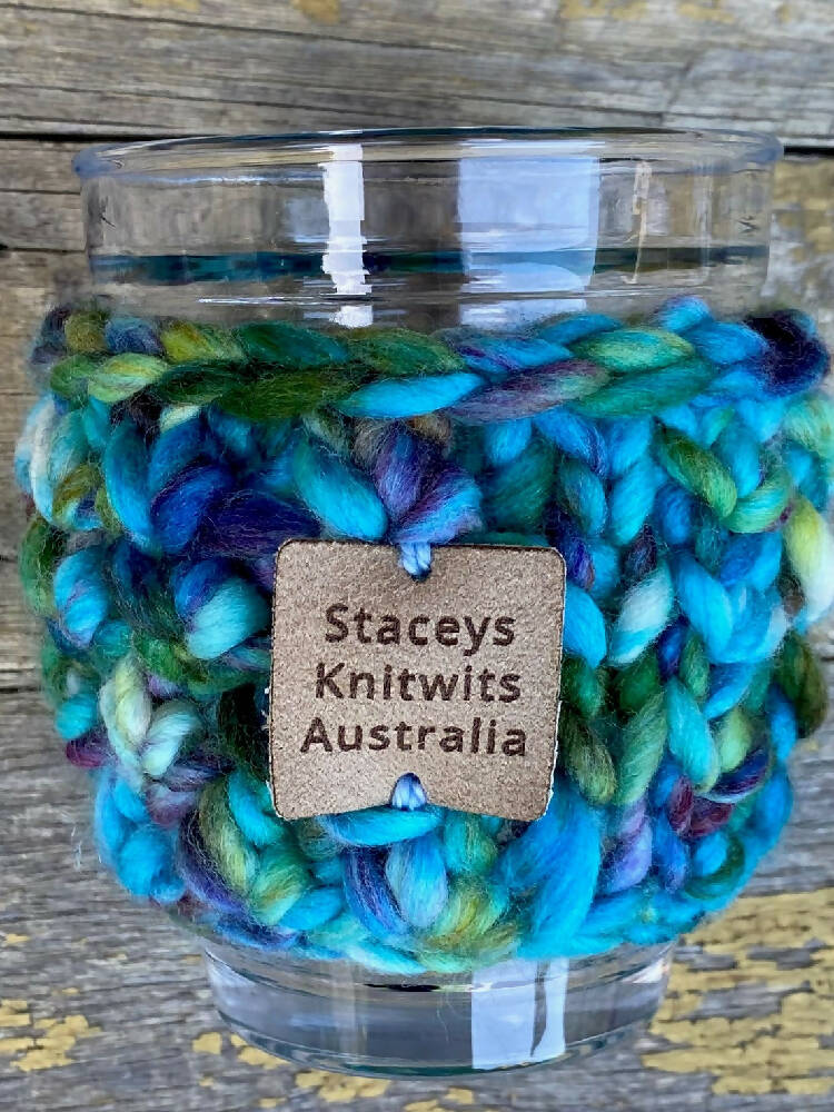 Hand Knitted Cup Cozy, Mug Rug, Cup Cozy, Keep Cup Cozy