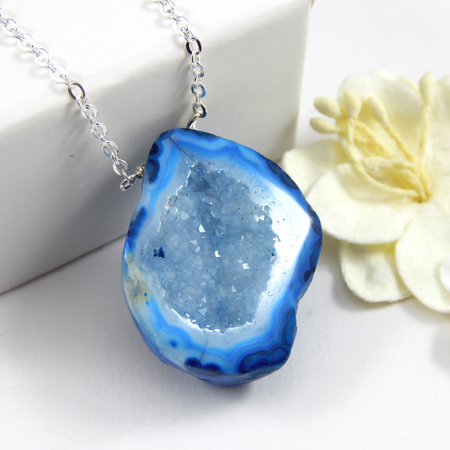 Rare Kyanite Blue Drusy Cave Briolette Necklace. Sterling Silver