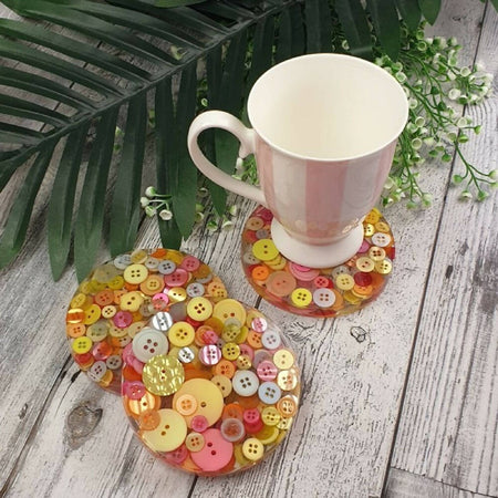 Coaster - CITRUS - Button & Resin Mix - Drink Mug Glass - Paperweight - SINGLE
