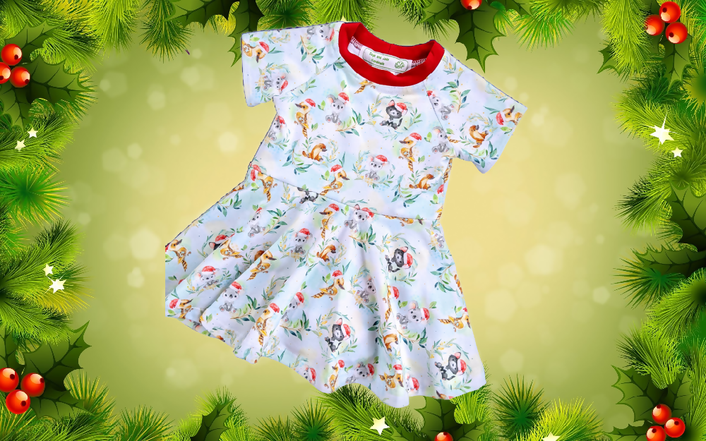 Xmas Peplum, Baby Girl, Stretch, Aussie Animals