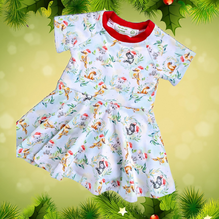 Xmas Dress/Onesie, Baby Girl, Stretch, Aussie Animals, Size 00