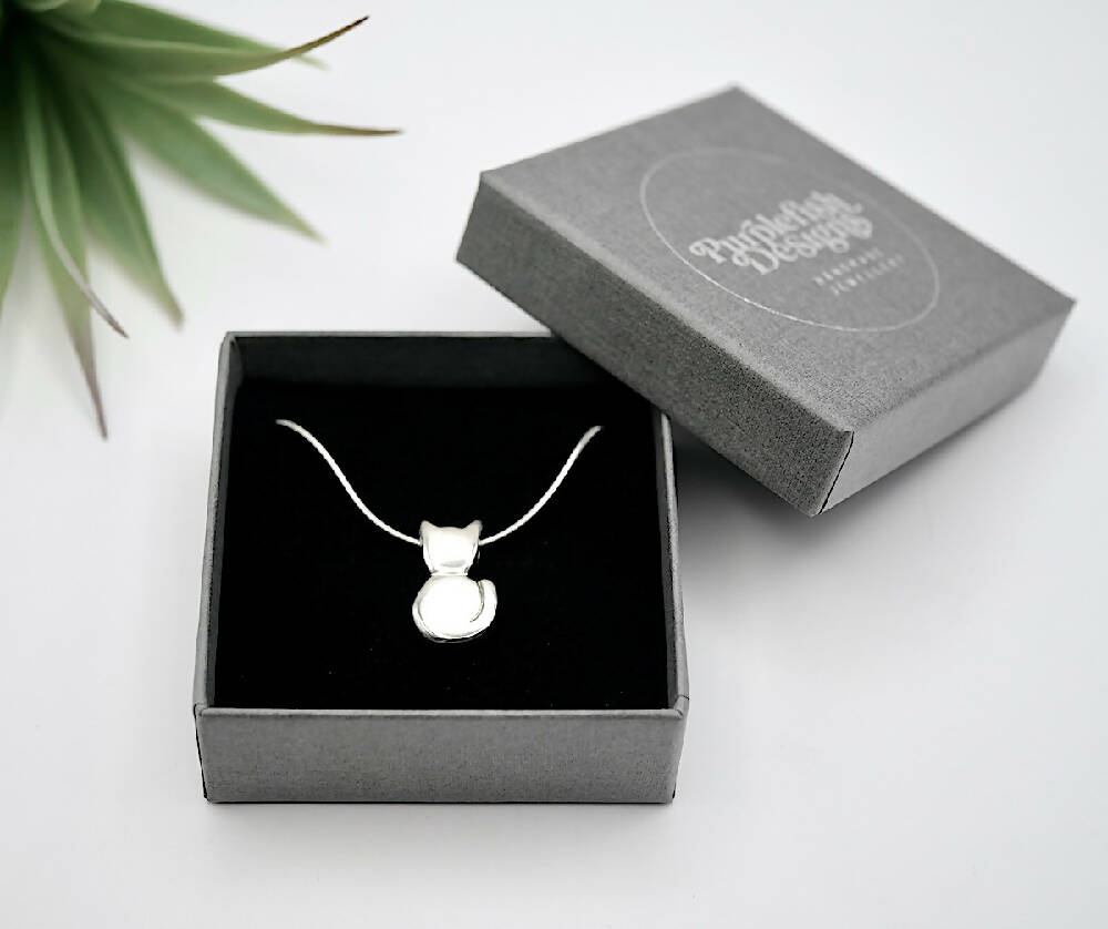 Kitty - Handmade Sterling Silver Cat Pendant with Snake Chain