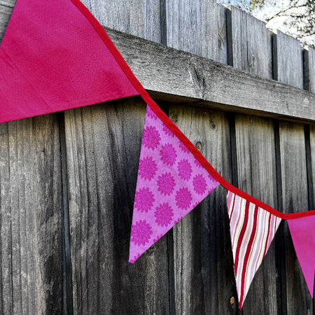 Flag Bunting - Pink & Red Theme (7 flags)