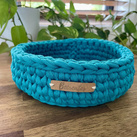 Crochet handmade basket - Teal Medium