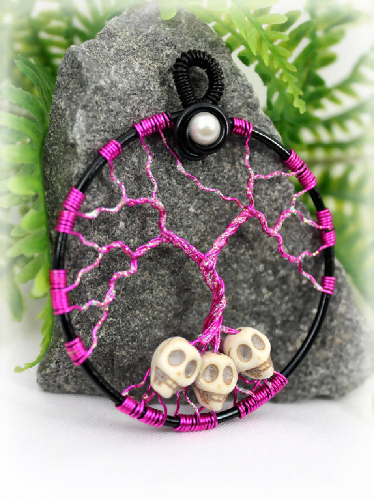 Tree of Life Pink Tree with Howlite Skulls