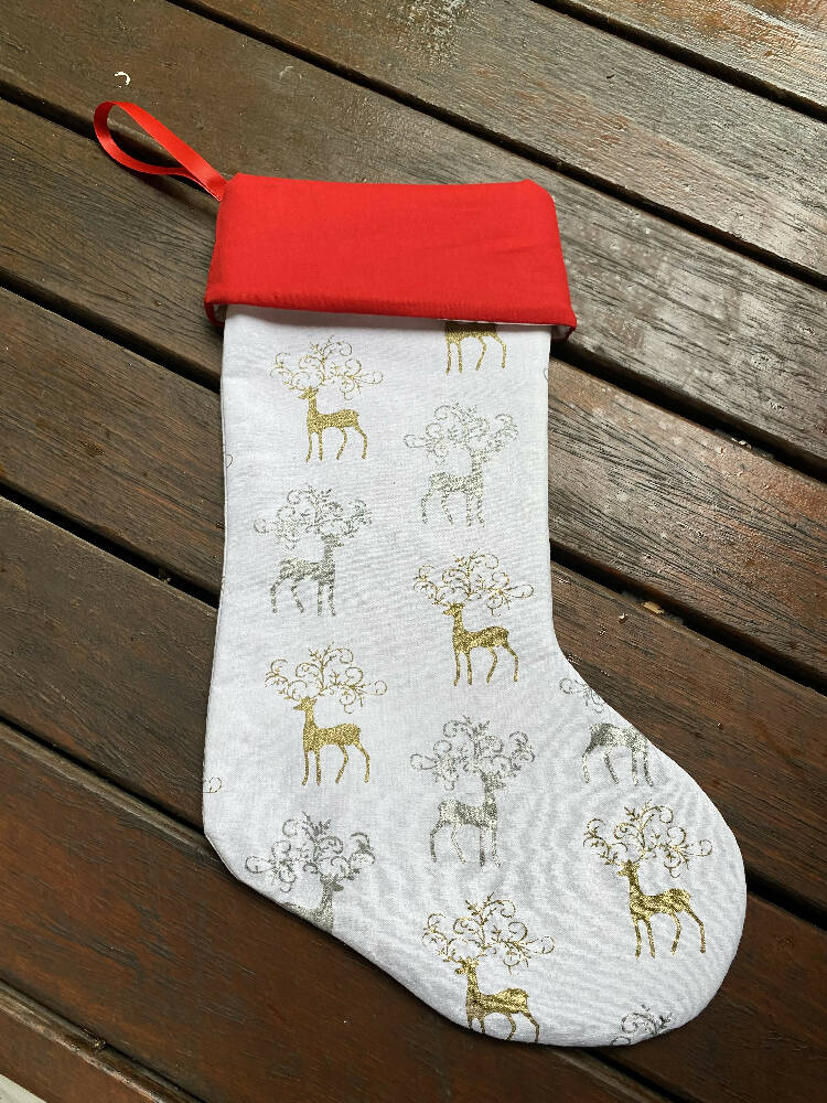 Silver and Gold Reindeer Christmas Stocking