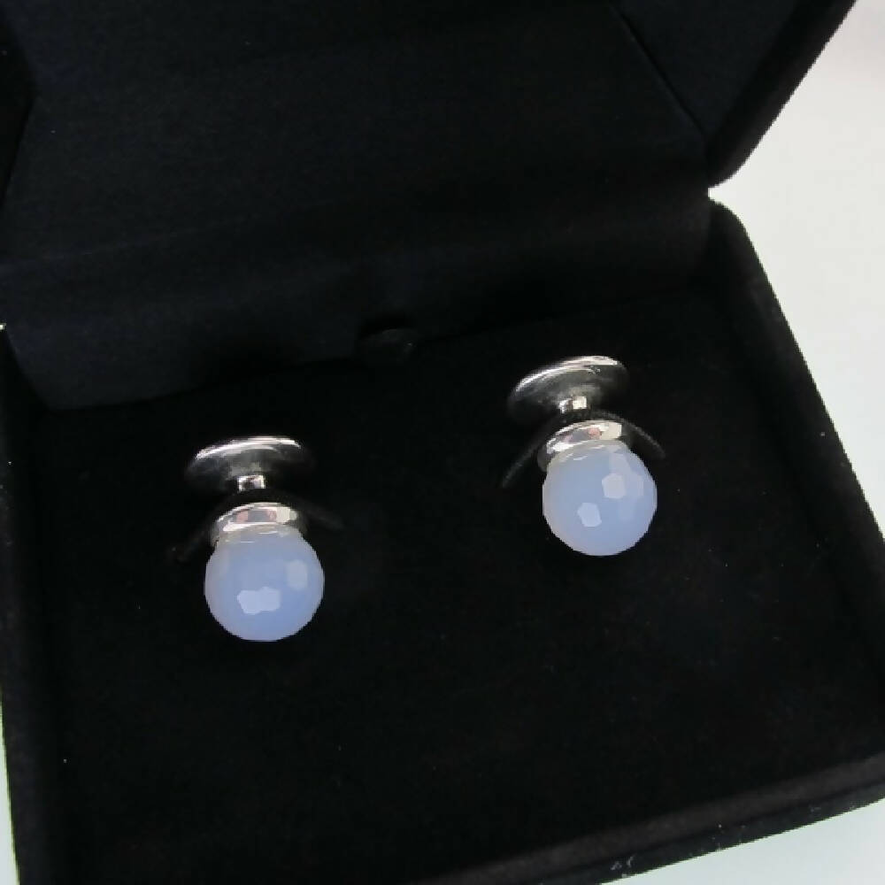 Blue chalcedony sterling silver cufflinks 2