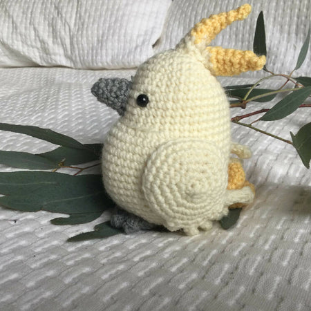 Lge Sulphur Crested Cockatoo - crocheted toy