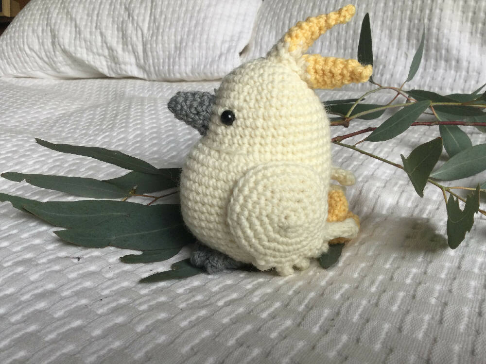 Lge Sulphur Crested Cockatoo - crocheted toy