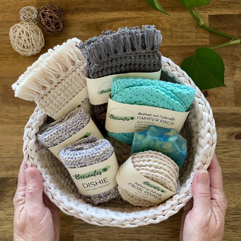 Crochet handmade basket - Medium slate blue with handles