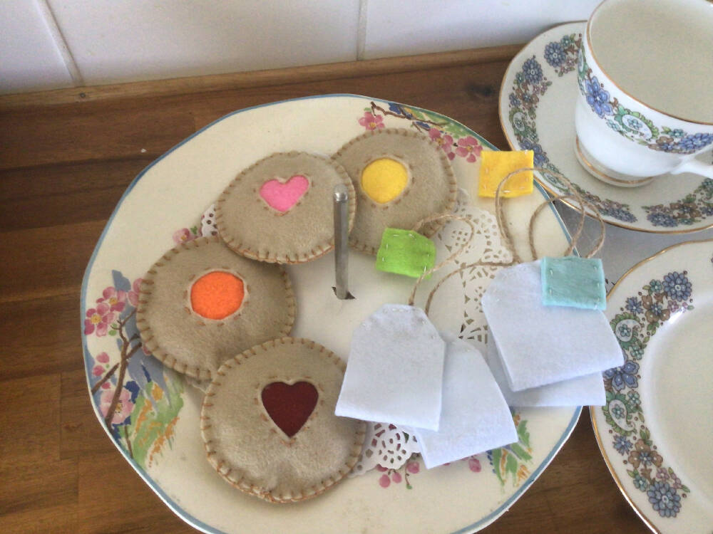 Tea Time set felt cookies and tea bags