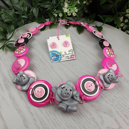 Ellie the Elephant - Button Necklace - Jewellery - Earrings - Polymer Clay Feature