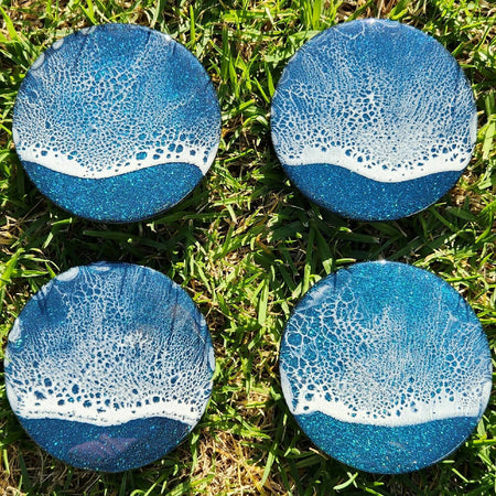 Blue, Turquoise and Purple Resin Wave Coasters (Set of 4)