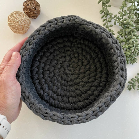 Crochet handmade basket - Charcoal Large