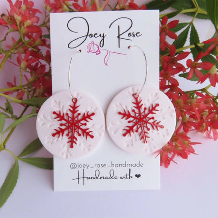 Christmas Snowflake Earrings White Glitter and Red