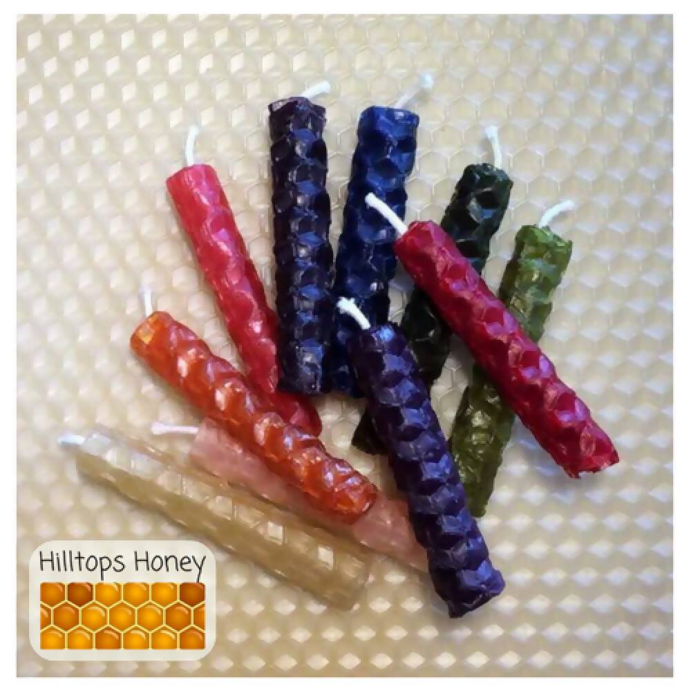 Handmade pure beeswax birthday candles - multicoloured pack