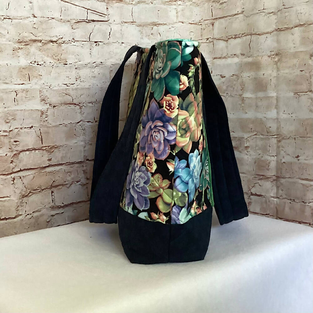 Succulents handbag, tote, shoulder bag for shopping, travel or craft.