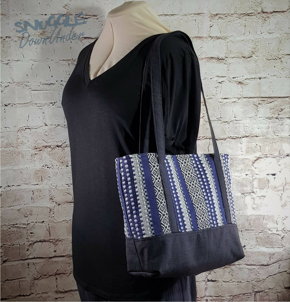Tapestry Stripes Tote - Large Shoulder Satchel Shopping Bag with 3 Pockets