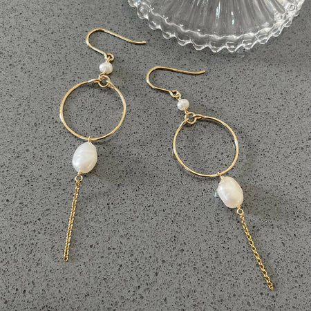 14K Gold filled freshwater pearl earrings with a gold hoop