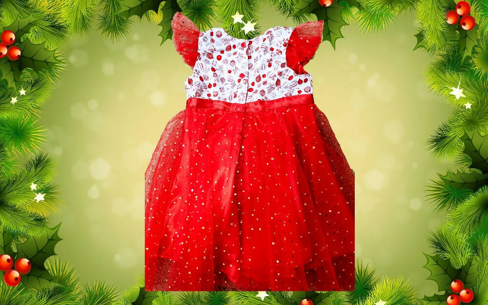 Christmas, Girls Tulle Dress, Red and Silver