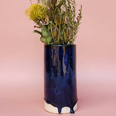 Handmade Ceramic Cylinder Vase - Sapphire Glaze