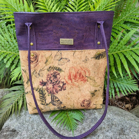 Purple/Floral Cork Tote - Purple Taisteal