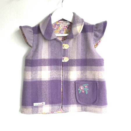 Girls Upcycled Blanket Vest with Hand Embroidered Pocket