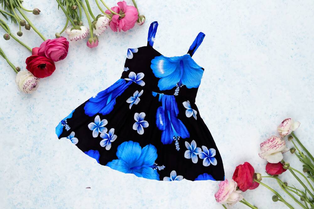 Girls Summer Dress, Island Vibe, Blue, Black, White,
