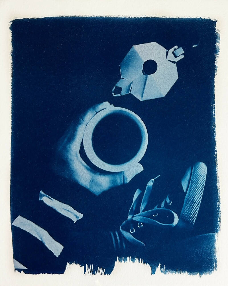 Coffee Art Print, Original Cyanotype, 8x10 inches