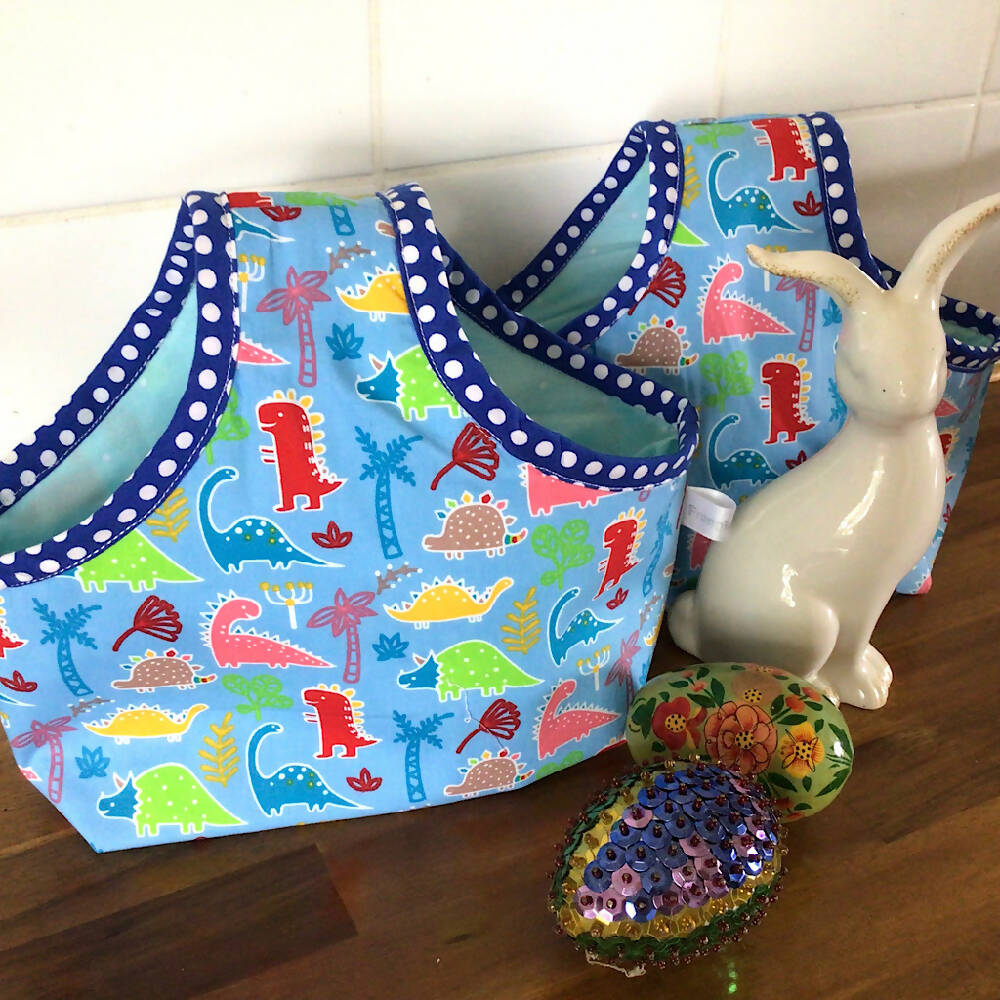 Easter Basket, Fabric Basket, Bag, kids basket,. Dinosaurs blue