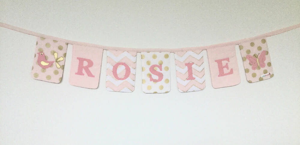 Personalised Name Bunting- pink and gold
