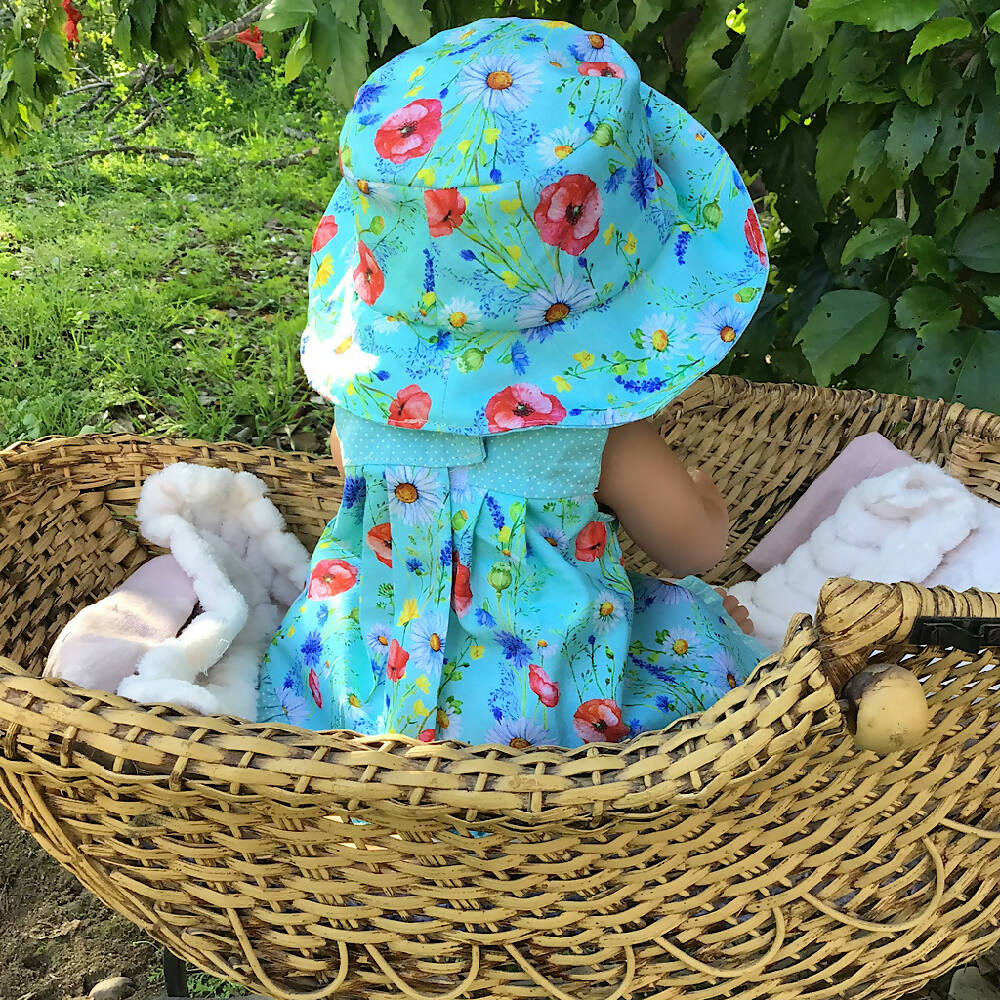 34-43cm dolls Sundress and Sunhat - aqua floral
