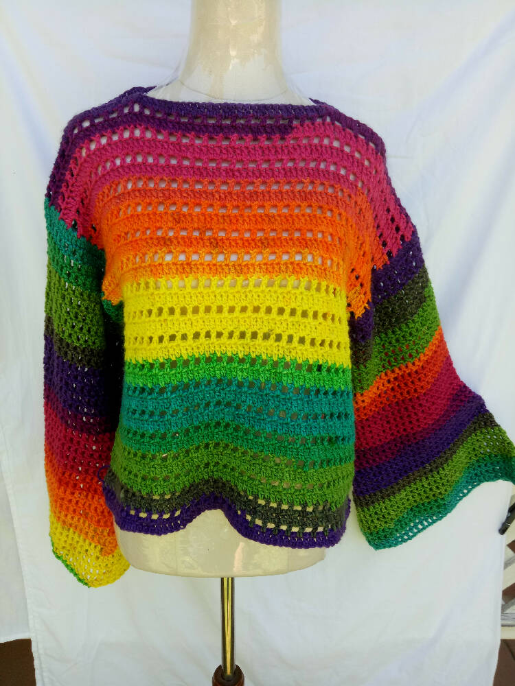 Bell sleeve crochet pullover