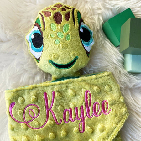 Baby comforter, Embroidered name, Turtle themed Ruggybud, Made to order