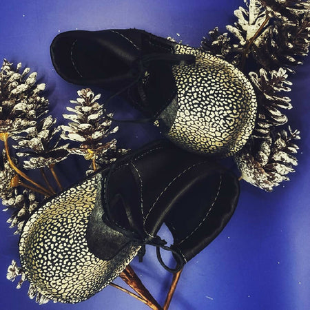 handmade Black and gold leopard leather sandal
