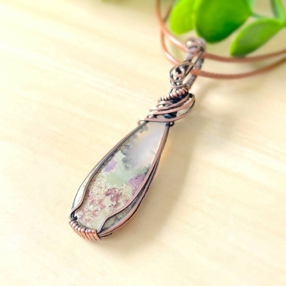 74x18mm Wire-Wrapped Moss Agate Pendant