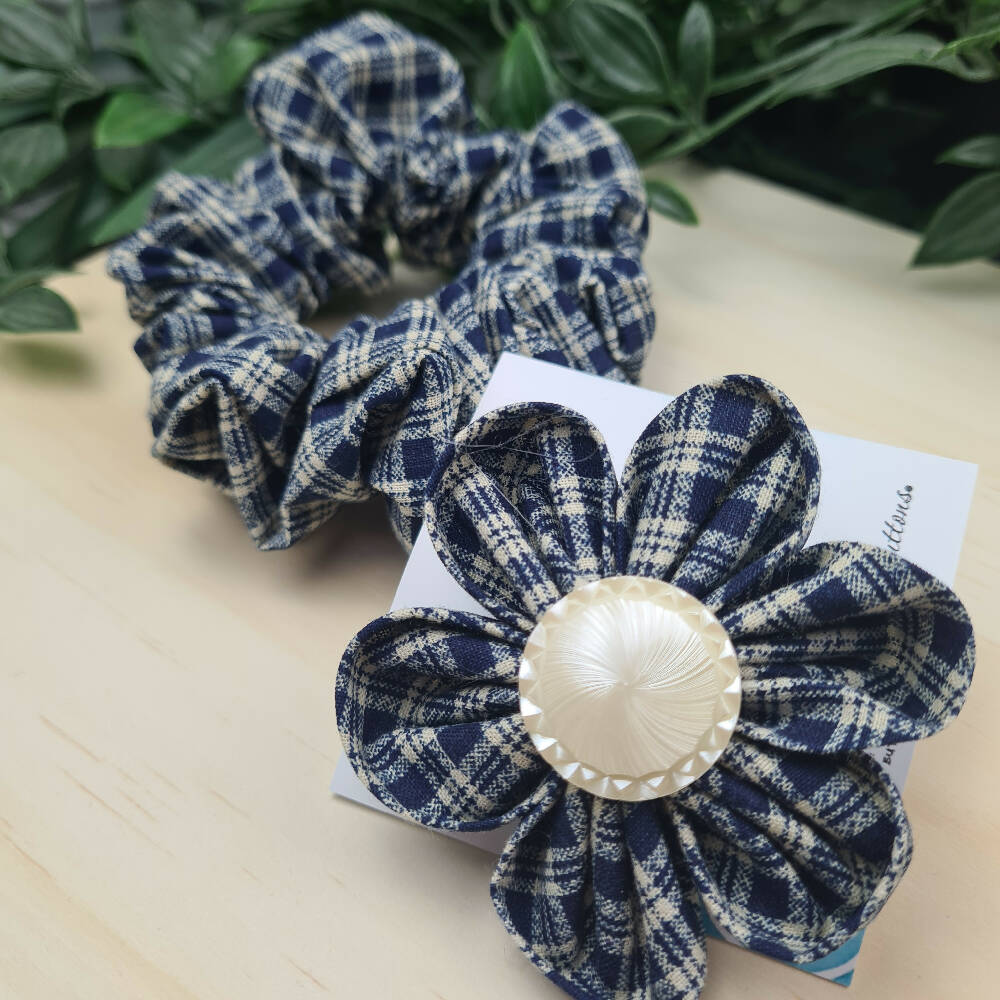 Scrunchie Flower Blue Check (5)