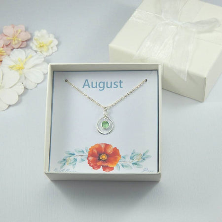 August Birth Flower and Birthstone Necklace on Gift Card
