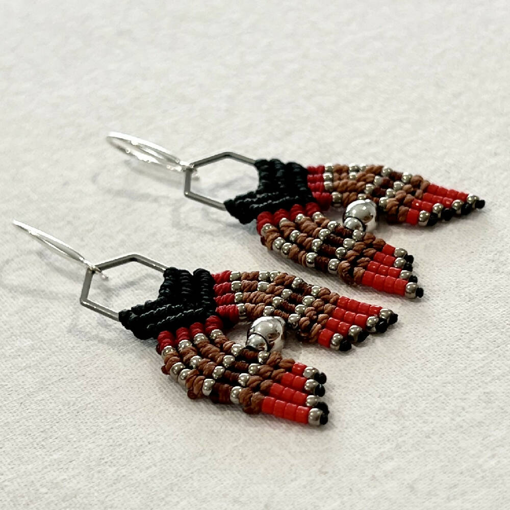Native Micro Macrame Earrings, Silver Plated hooks + Free microfiber pouch