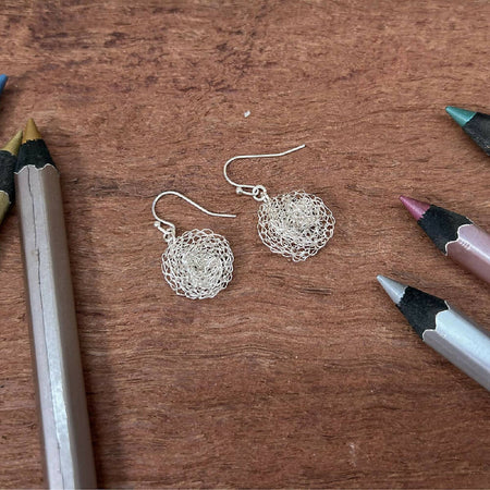 Silver-plated knitted rose earrings